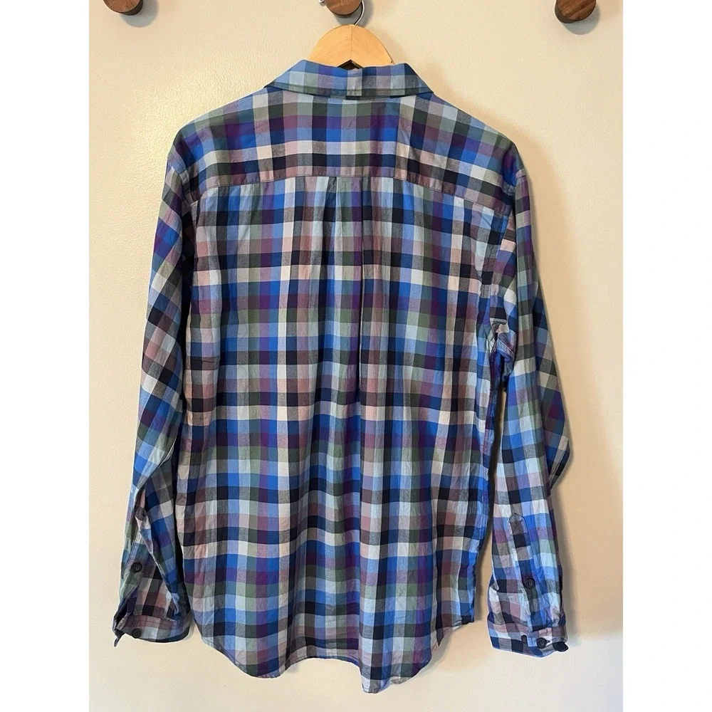 Patagonia Organic Cotton Plaid Button up Shirt Colorful Blue Purple Men's Medium